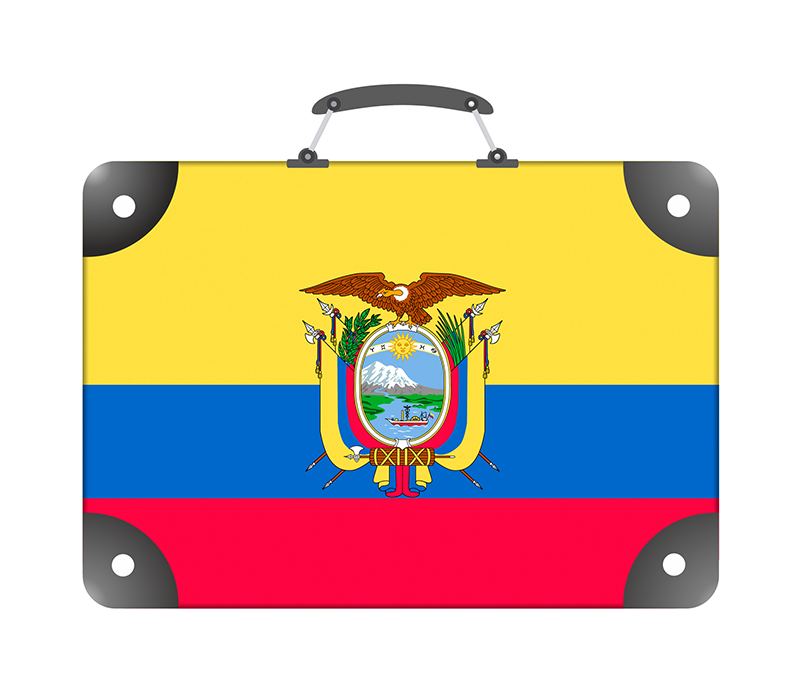 Ecuador country flag in the form of a travel suitcase on a white background