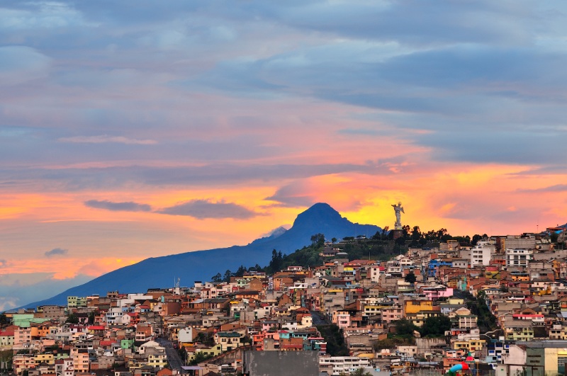 The city of Quito during sunset